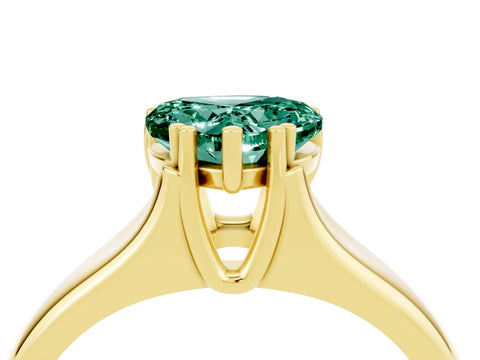 Yellow gold Heart Cut Green Sapphire Solitaire Ring with Wide Band and Prong Setting_4