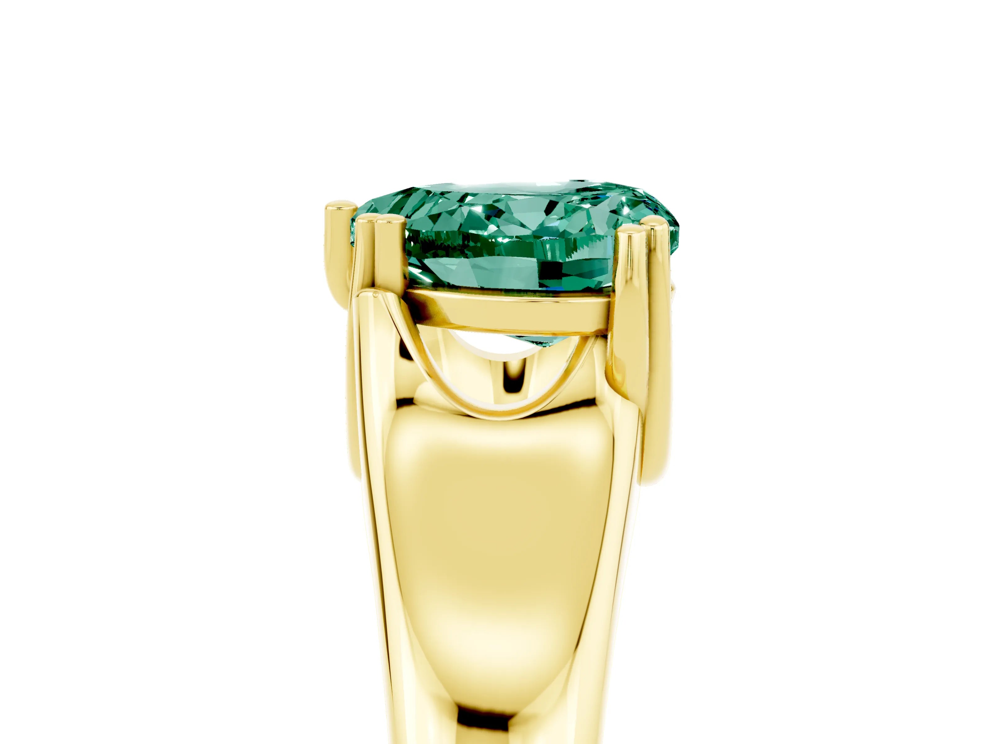 Yellow gold Heart Cut Green Sapphire Solitaire Ring with Wide Band and Prong Setting_5
