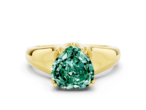 Yellow gold Heart Cut Green Sapphire Solitaire Ring with Wide Band and Prong Setting