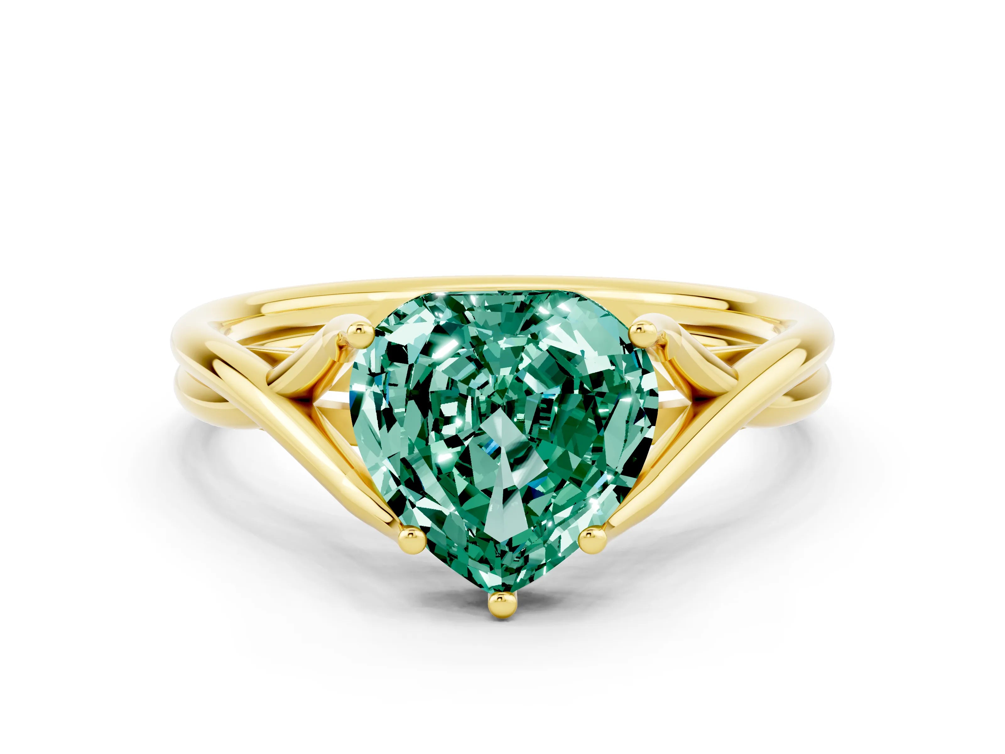 Yellow gold Heart Cut Green Sapphire Solitaire Twist Band Prong Setting Ring_48