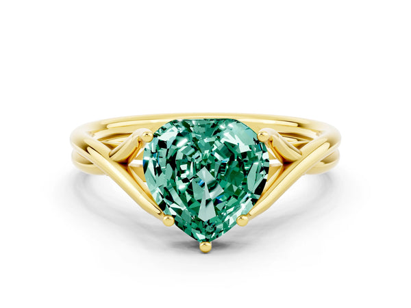 Yellow gold Heart Cut Green Sapphire Solitaire Twist Band Prong Setting Ring