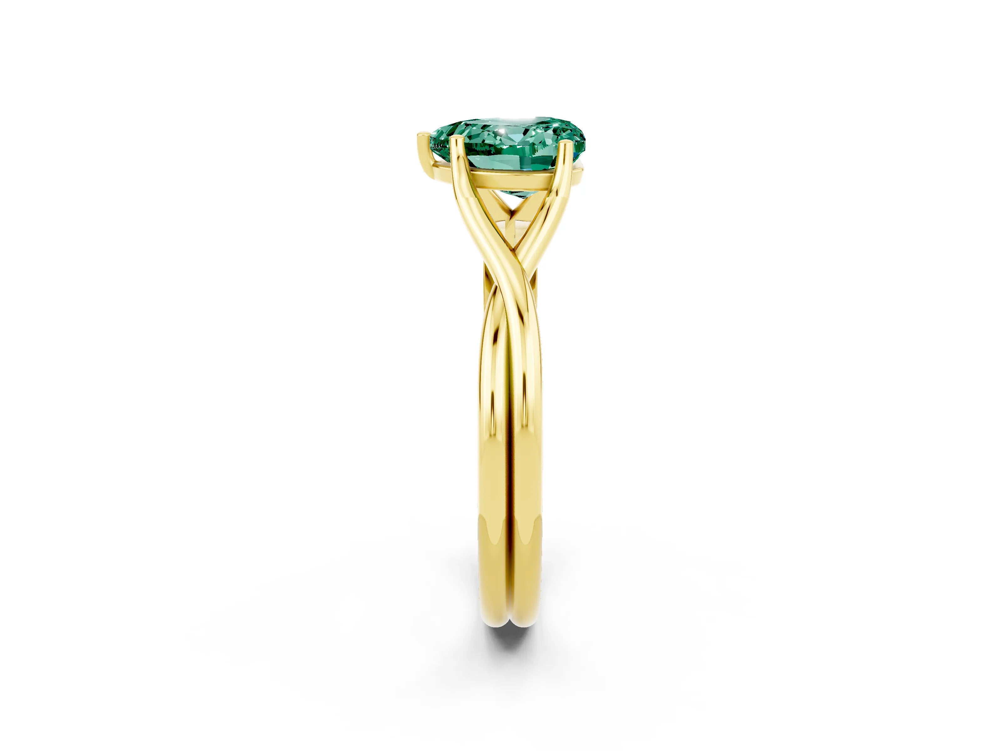 Yellow gold Heart Cut Green Sapphire Solitaire Twist Band Prong Setting Ring_50