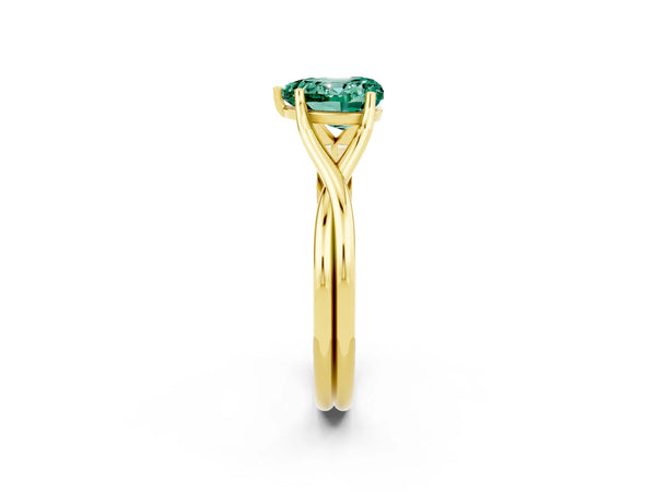 Yellow gold Heart Cut Green Sapphire Solitaire Twist Band Prong Setting Ring