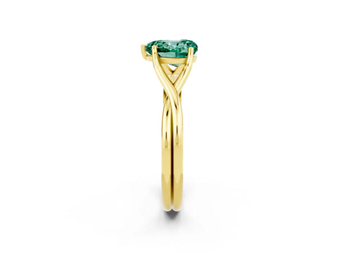 Yellow gold Heart Cut Green Sapphire Solitaire Twist Band Prong Setting Ring_50