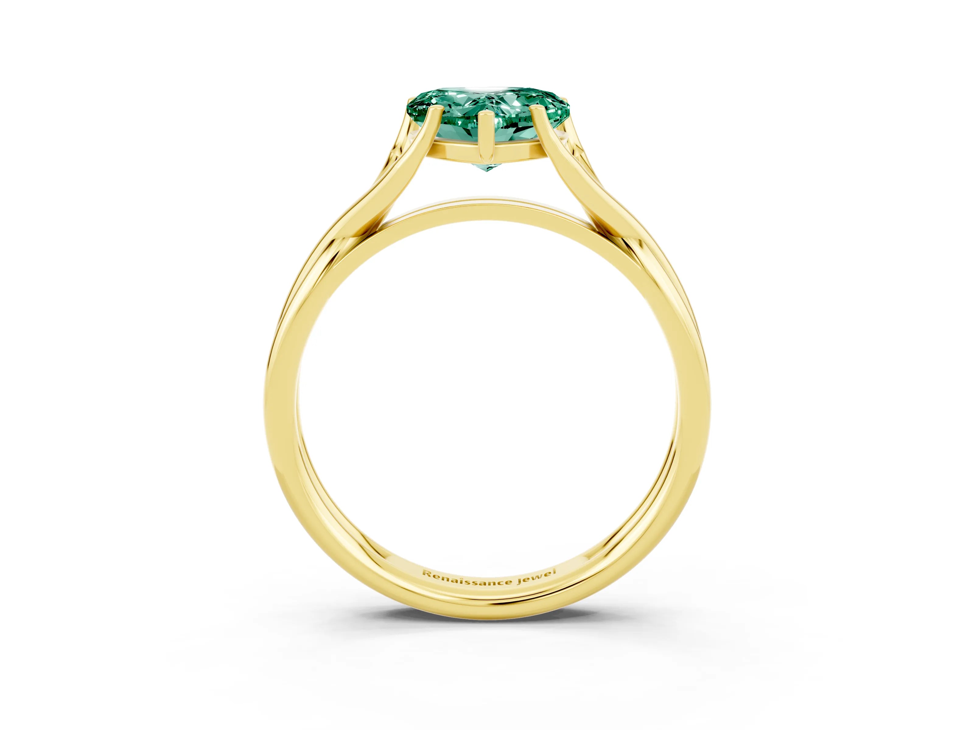 Yellow gold Heart Cut Green Sapphire Solitaire Twist Band Prong Setting Ring_51
