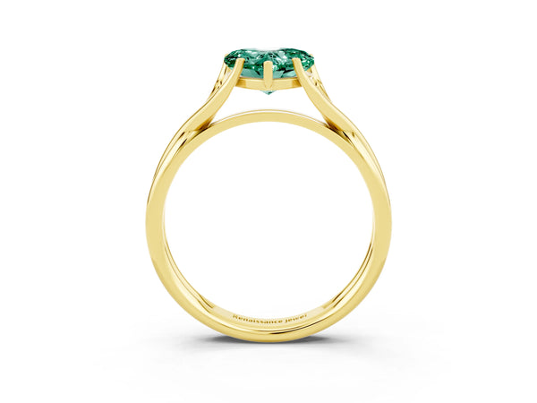 Yellow gold Heart Cut Green Sapphire Solitaire Twist Band Prong Setting Ring
