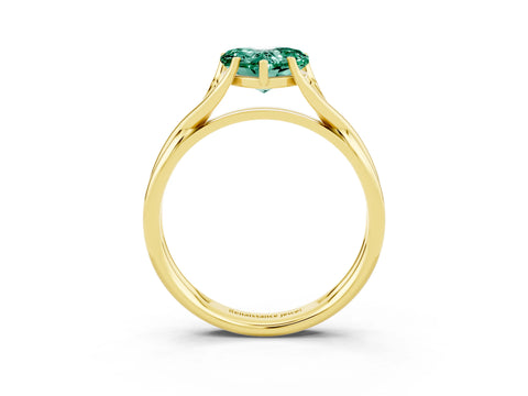 Yellow gold Heart Cut Green Sapphire Solitaire Twist Band Prong Setting Ring_51
