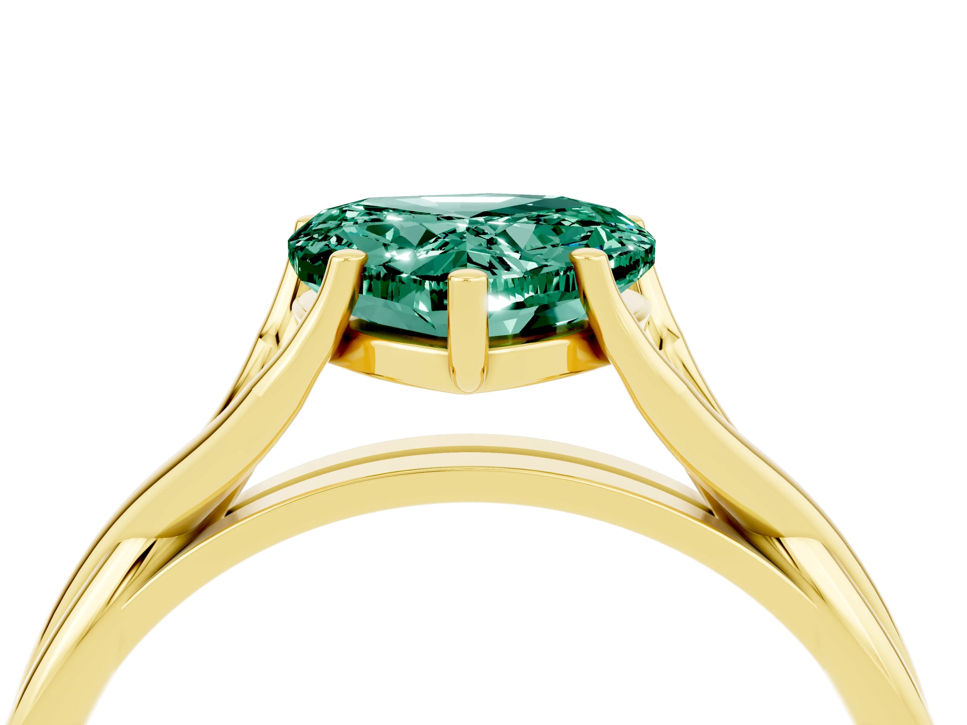 Yellow gold Heart Cut Green Sapphire Solitaire Twist Band Prong Setting Ring_52