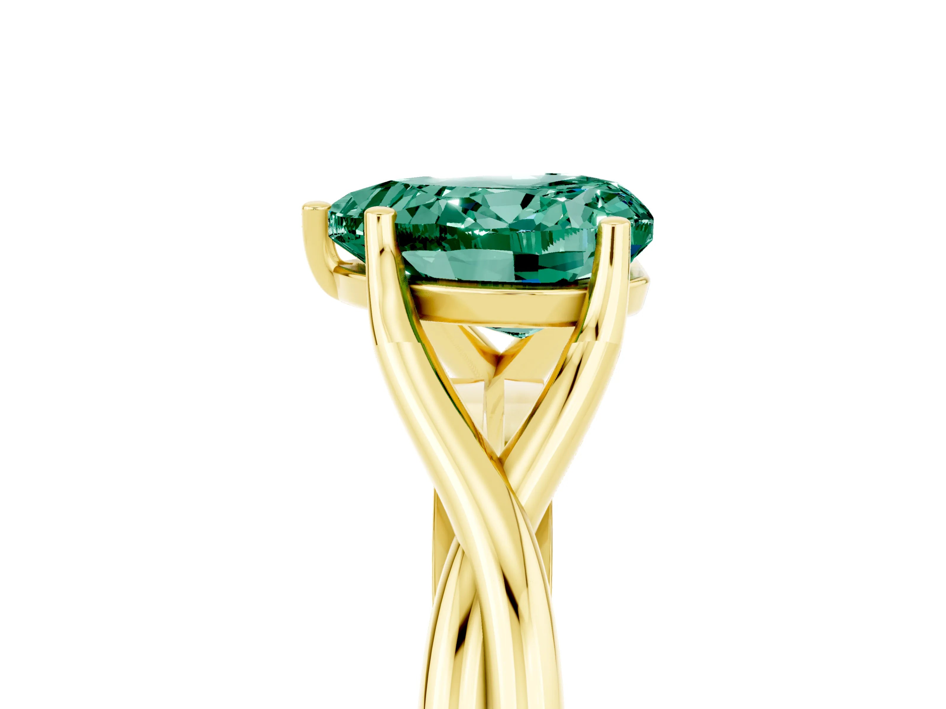 Yellow gold Heart Cut Green Sapphire Solitaire Twist Band Prong Setting Ring_53