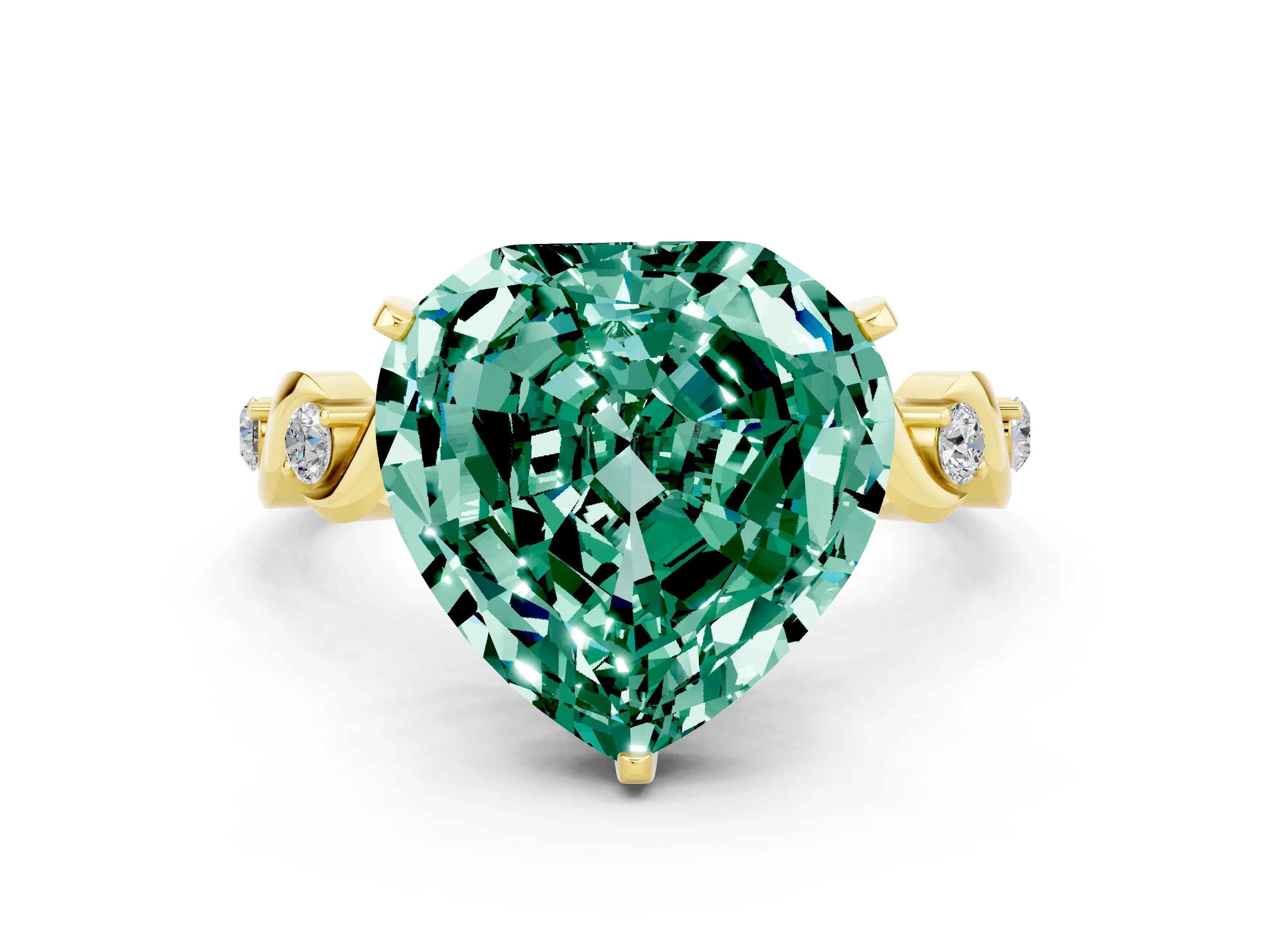 Yellow gold Heart Cut Green Sapphire Solitaire Twisted Band with Round  Accents and Prong Setting_12
