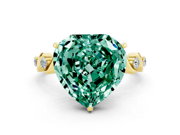 Yellow gold Heart Cut Green Sapphire Solitaire Twisted Band with Round  Accents and Prong Setting