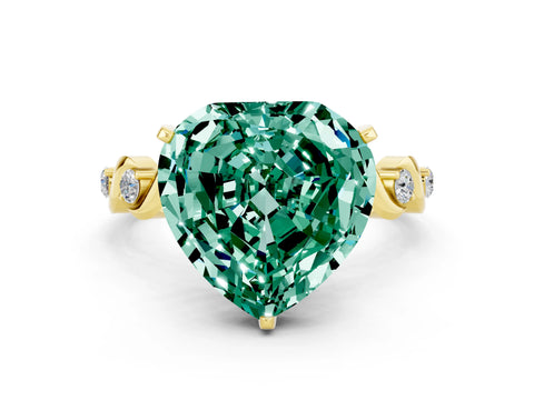 Yellow gold Heart Cut Green Sapphire Solitaire Twisted Band with Round  Accents and Prong Setting_12