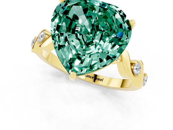 Yellow gold Heart Cut Green Sapphire Solitaire Twisted Band with Round  Accents and Prong Setting