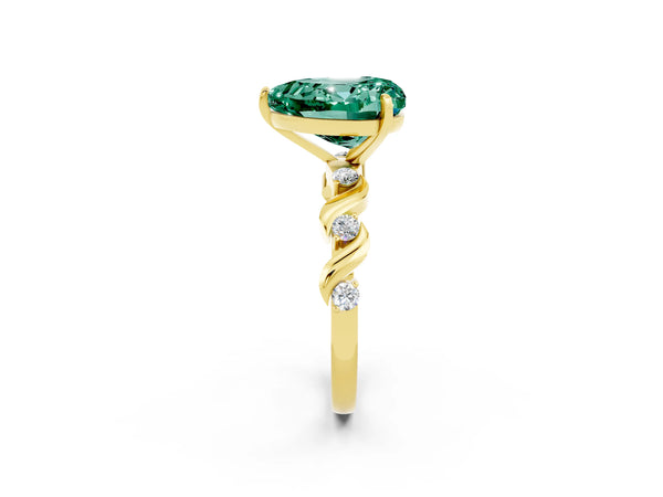 Yellow gold Heart Cut Green Sapphire Solitaire Twisted Band with Round  Accents and Prong Setting