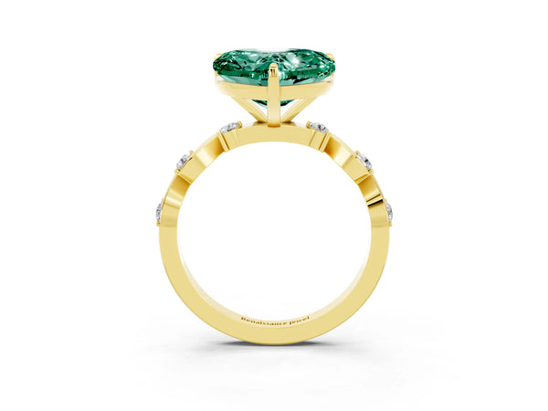 Yellow gold Heart Cut Green Sapphire Solitaire Twisted Band with Round  Accents and Prong Setting