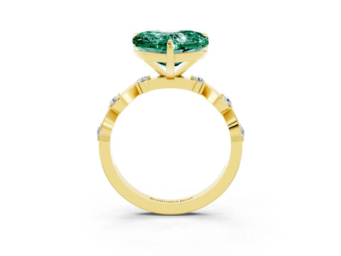 Yellow gold Heart Cut Green Sapphire Solitaire Twisted Band with Round  Accents and Prong Setting_15
