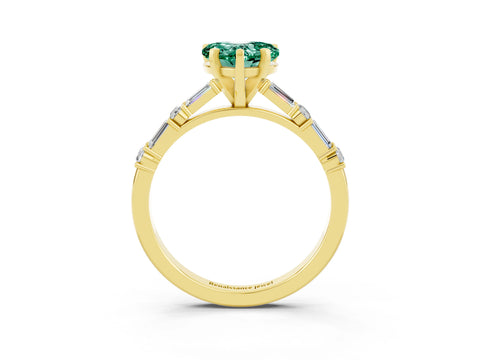 Yellow gold Heart Cut Green Sapphire Solitaire with Side Baguettes and Channel Set Band_3