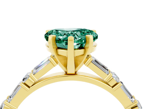 Yellow gold Heart Cut Green Sapphire Solitaire with Side Baguettes and Channel Set Band_4