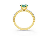 Yellow gold Heart Cut Green Sapphire Solitaire with Side Stones, Pave Band, Four-Prong Setting_39