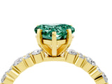 Yellow gold Heart Cut Green Sapphire Solitaire with Side Stones, Pave Band, Four-Prong Setting_40