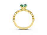 Yellow gold Heart Cut Green Sapphire Solitaire with Side Stones on a Pavé Band and Four-Prong Setting_3