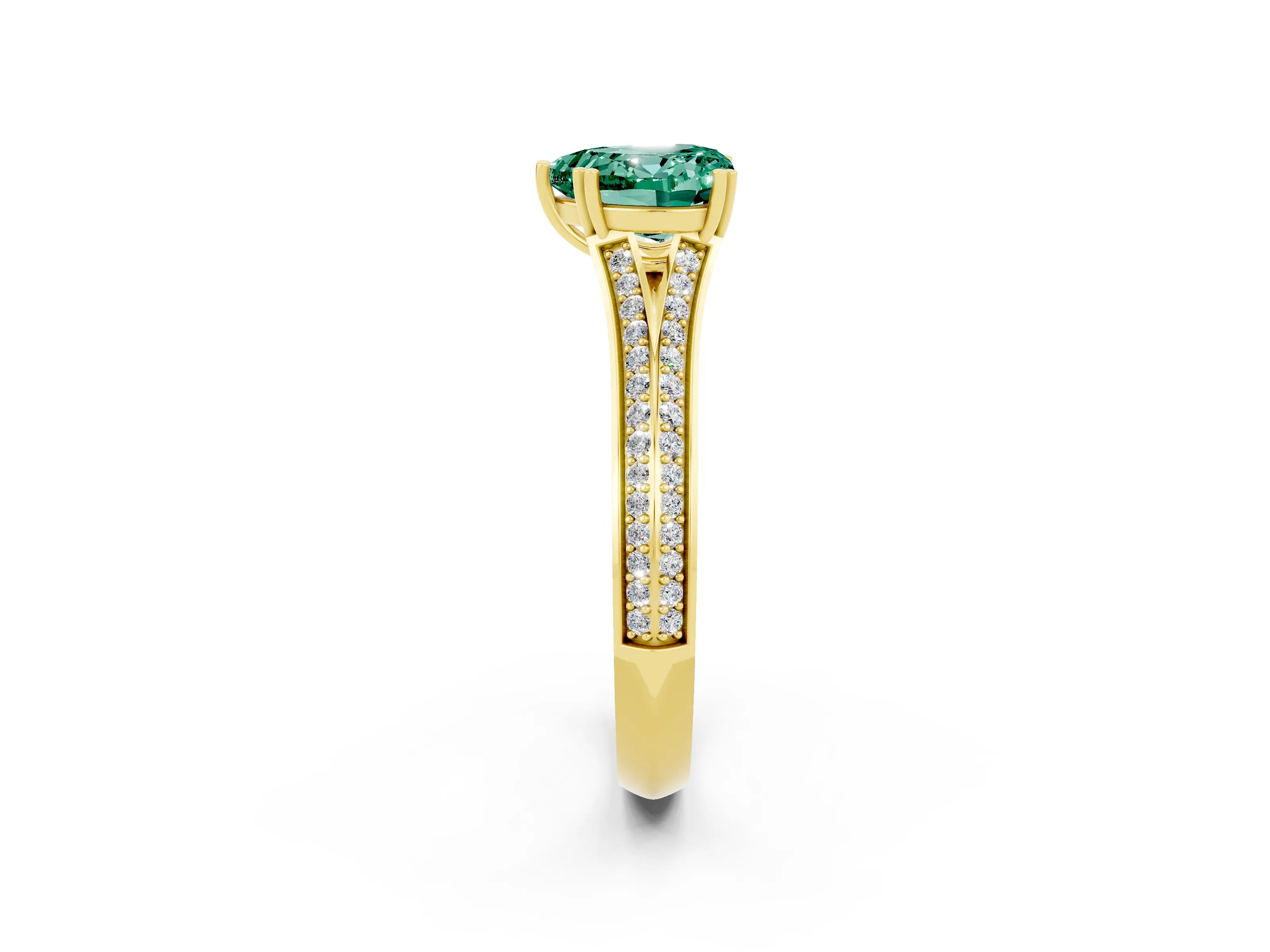 Yellow gold Heart Cut Green Sapphire Split Shank Engagement Ring with Pavé Band_2