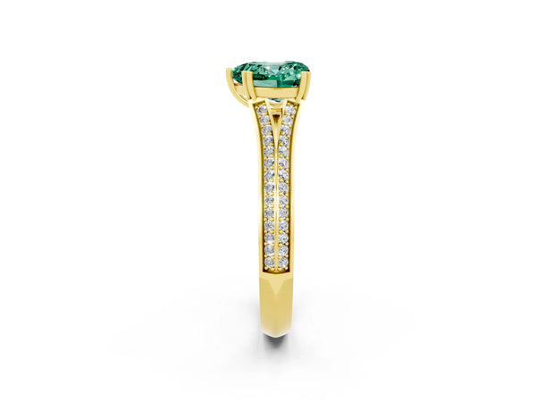 Yellow gold Heart Cut Green Sapphire Split Shank Engagement Ring with Pavé Band