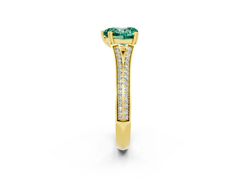 Yellow gold Heart Cut Green Sapphire Split Shank Engagement Ring with Pavé Band_2