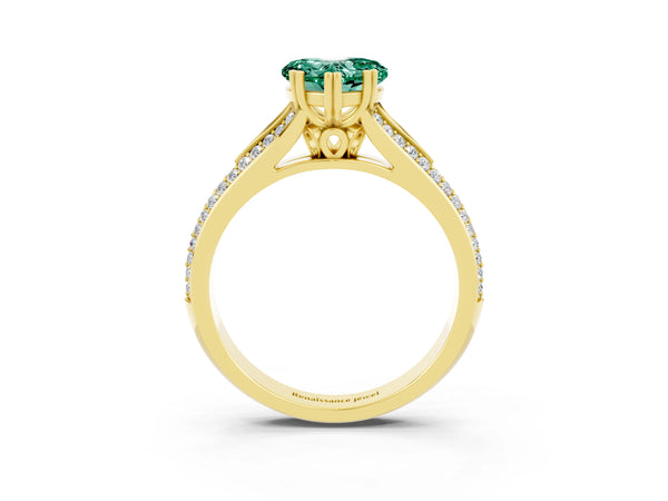 Yellow gold Heart Cut Green Sapphire Split Shank Engagement Ring with Pavé Band