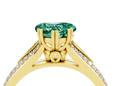Yellow gold Heart Cut Green Sapphire Split Shank Engagement Ring with Pavé Band_4