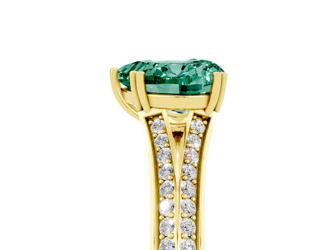 Yellow gold Heart Cut Green Sapphire Split Shank Engagement Ring with Pavé Band_5