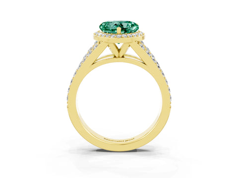 Yellow gold Heart Cut Green Sapphire Split Shank Halo Ring with Four-Prong Setting_15