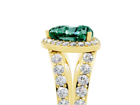 Yellow gold Heart Cut Green Sapphire Split Shank Halo Ring with Four-Prong Setting_17