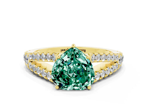 Yellow gold Heart Cut Green Sapphire Split Shank Pavé Engagement Ring with Four-Prong Setting_12