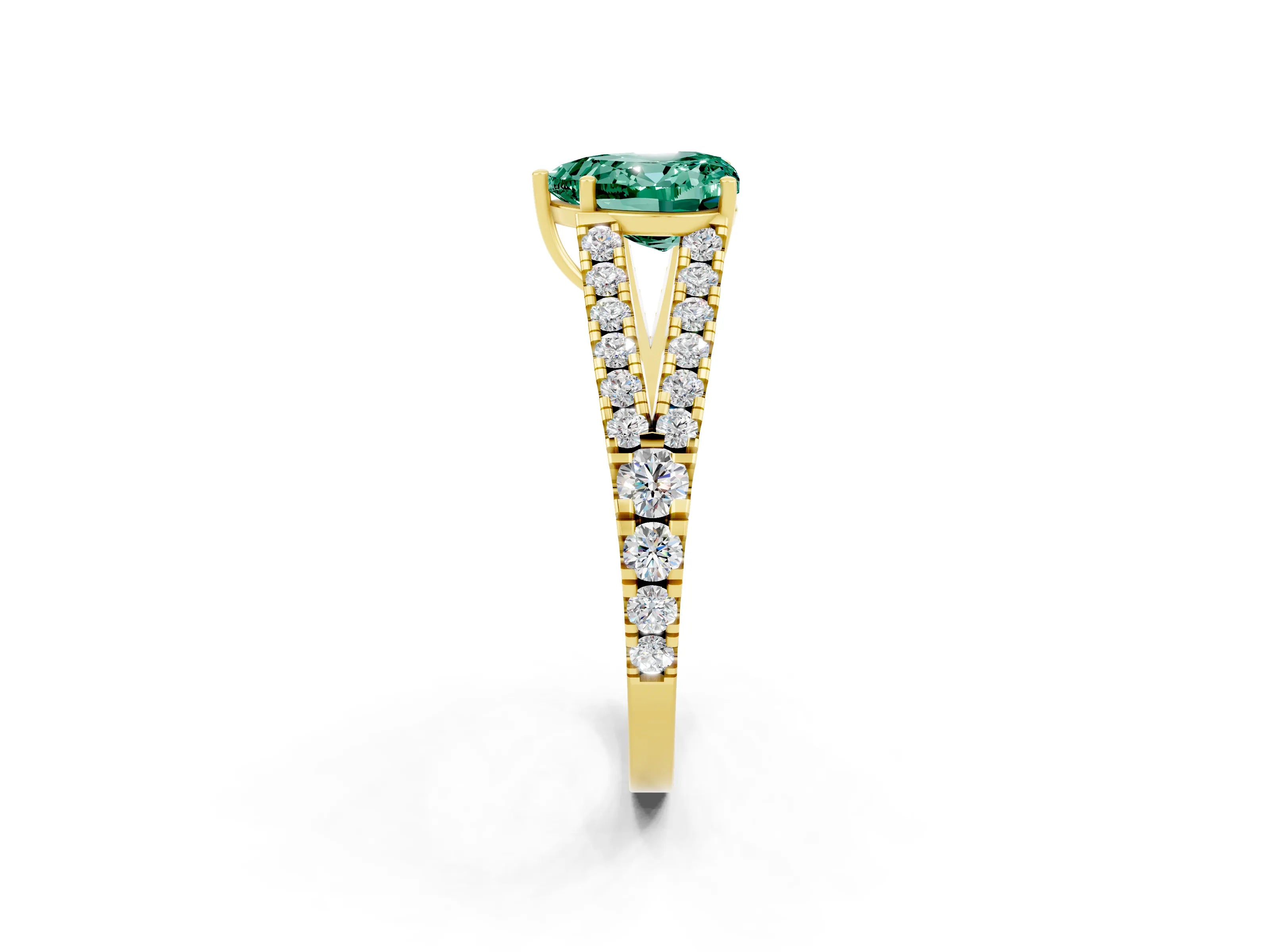 Yellow gold Heart Cut Green Sapphire Split Shank Pavé Engagement Ring with Four-Prong Setting_14
