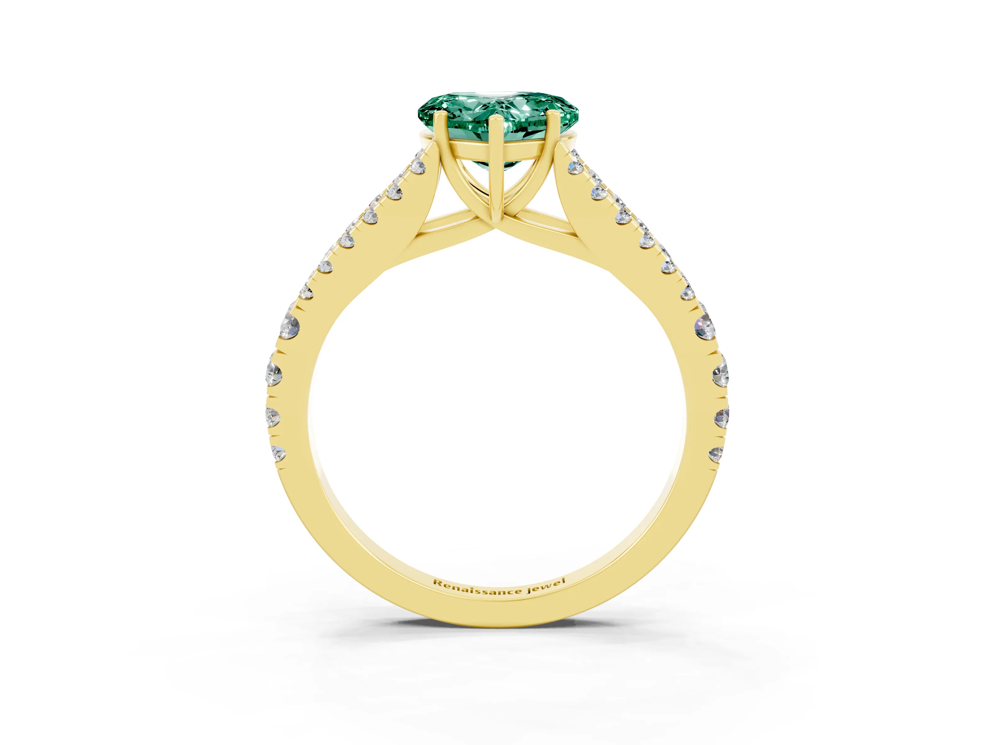 Yellow gold Heart Cut Green Sapphire Split Shank Pavé Engagement Ring with Four-Prong Setting_15