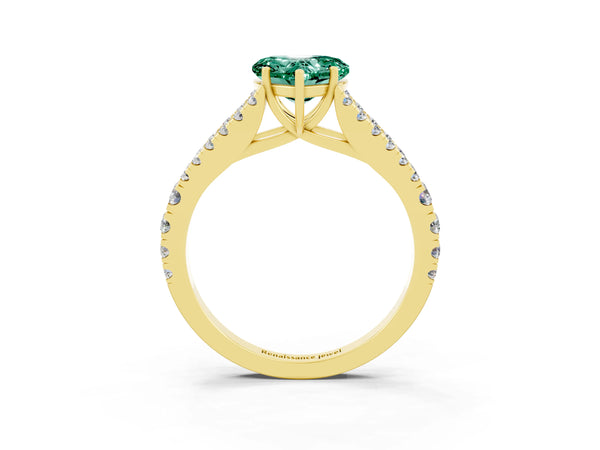 Yellow gold Heart Cut Green Sapphire Split Shank Pavé Engagement Ring with Four-Prong Setting