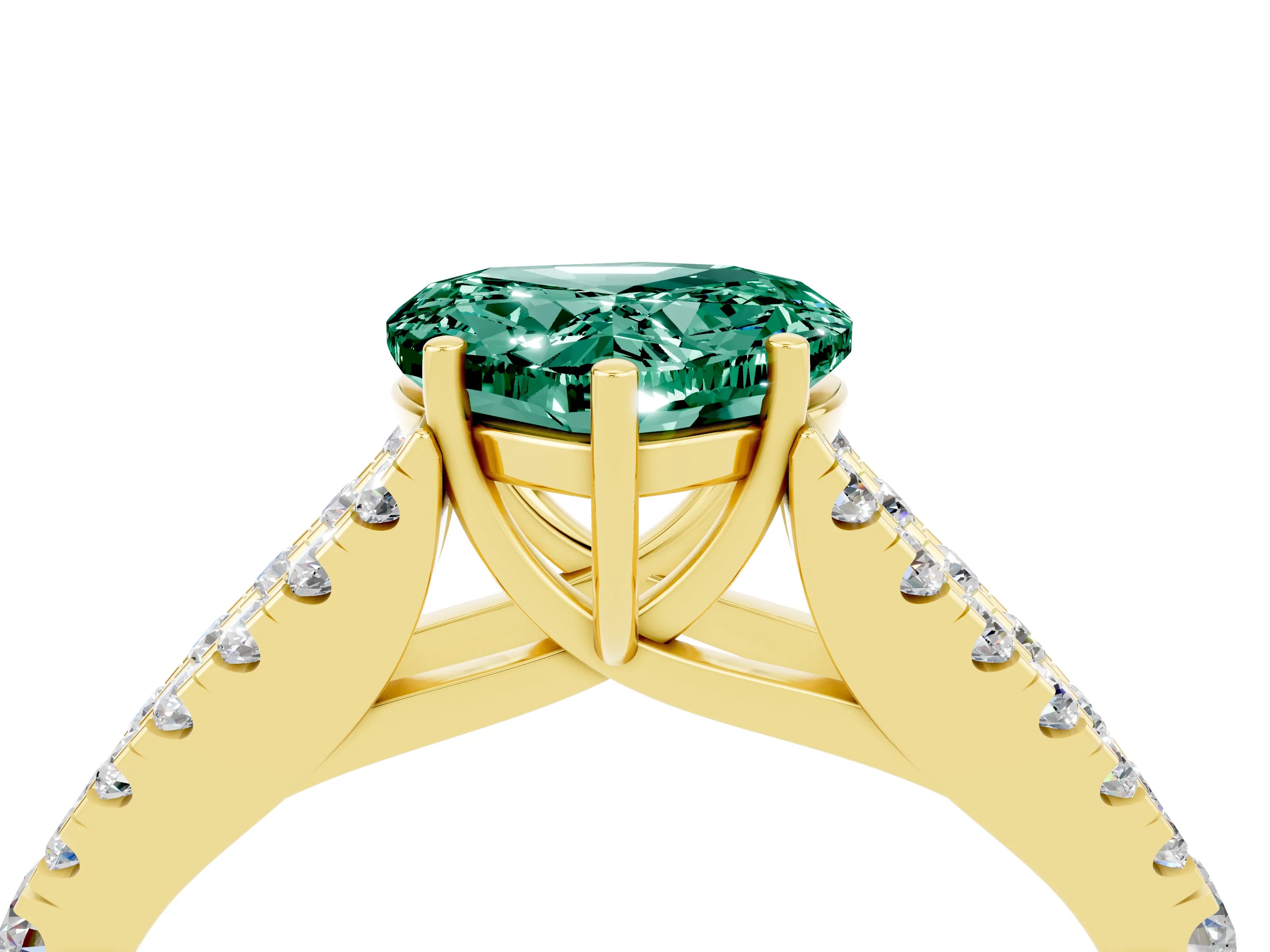 Yellow gold Heart Cut Green Sapphire Split Shank Pavé Engagement Ring with Four-Prong Setting_16