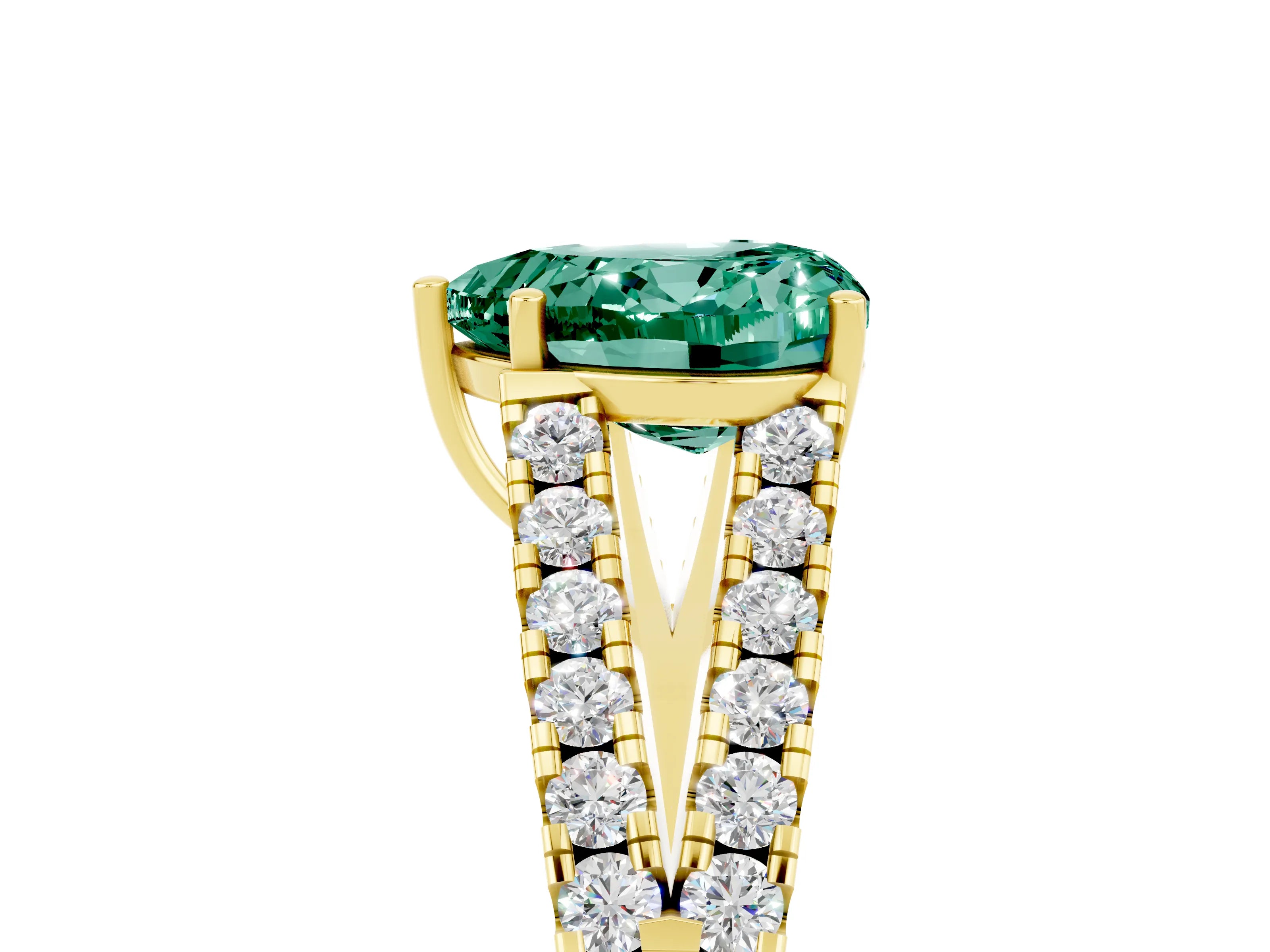 Yellow gold Heart Cut Green Sapphire Split Shank Pavé Engagement Ring with Four-Prong Setting_17