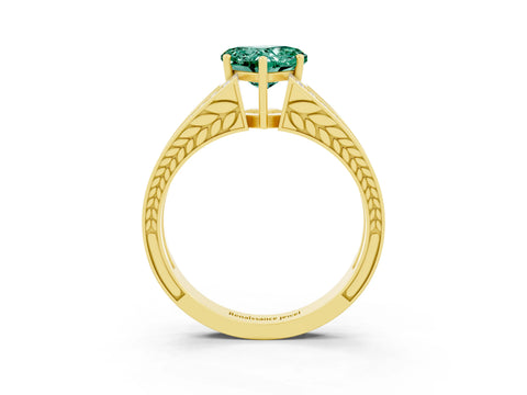 Yellow gold Heart Cut Green Sapphire Split Shank Ring with Pavé Band and Four-Prong Setting_3