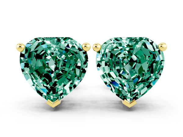 Yellow gold Heart Cut Green Sapphire Stud Earrings