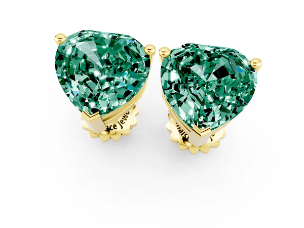 Yellow gold Heart Cut Green Sapphire Stud Earrings