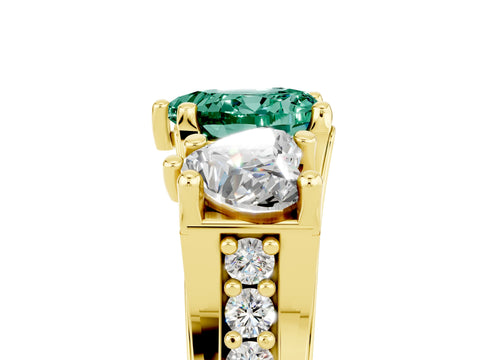 Yellow gold Heart Cut Green Sapphire Three-Stone Ring with Channel Set Band and Four-Prong Setting_5