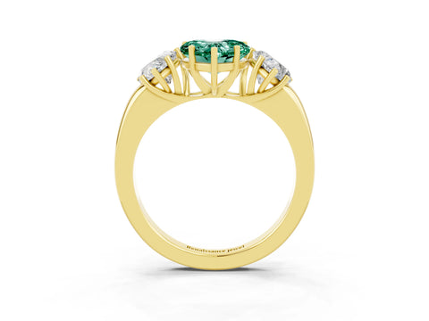 Yellow gold Heart Cut Green Sapphire Three-Stone Ring with Four-Prong Setting and Classic Band_3
