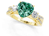 Yellow gold Heart Cut Green Sapphire Three-Stone Ring with Pavé Split Shank and Four-Prong Setting_1