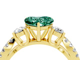 Yellow gold Heart Cut Green Sapphire Three-Stone Ring with Pavé Split Shank and Four-Prong Setting_4