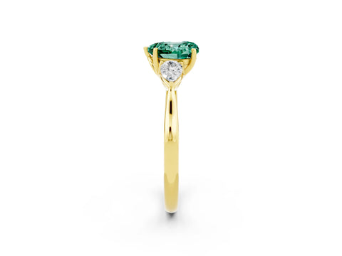 Yellow gold Heart Cut Green Sapphire Three-Stone Ring with Pear Side Stones and Four-Prong Setting_14