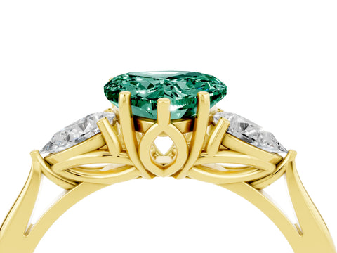 Yellow gold Heart Cut Green Sapphire Three-Stone Ring with Pear Side Stones and Four-Prong Setting_16