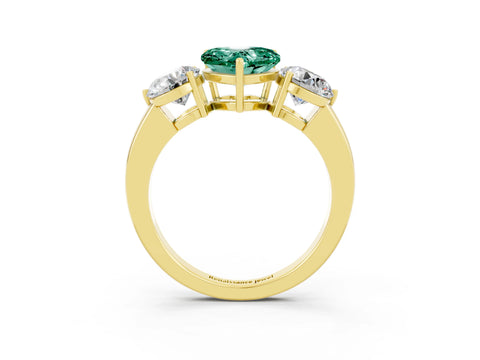 Yellow gold Heart Cut Green Sapphire Three-Stone Ring with Prong Setting and Classic Band_3