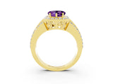 Yellow gold Heart Cut Halo Amethyst Ring with Split Shank and Four-Prong Setting_3